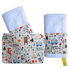 SEMOMS 幼稚園毛巾 2入+收納袋組, 快樂露營款, 1組