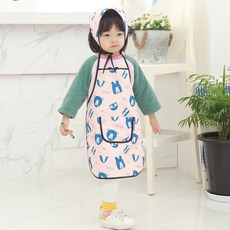 bebe chouette 孩童印花防水圍裙+頭巾, 動物款