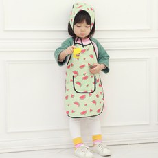 bebe chouette 孩童印花防水圍裙+頭巾, 西瓜款