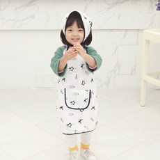 bebe chouette 孩童印花防水圍裙+頭巾, 企鵝款