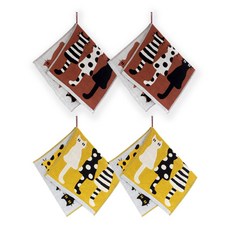 H Ground Dot Cats 棕色 2P + R Dot Cats 黃色 2P 環手巾, 混色, 1套