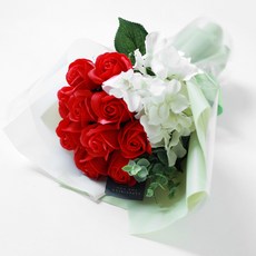 THE FLOWERMARKET 香皂花10朵玫瑰與繡球花束製作DIY材料包, 紅色