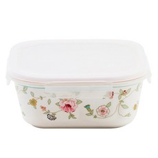 韓國 ZEN 花朵圖案密封保鮮盒 正方形, 670ml, 1個