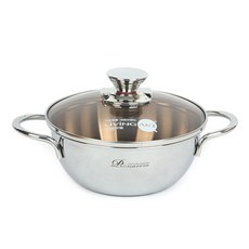 LiViNG ART Primavera電磁爐適用雙耳3層不鏽鋼不沾湯鍋+玻璃鍋蓋, 直徑 18 厘米, 混色