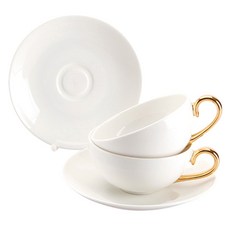 韓國 ZEN 皇家茶杯 2入 + 杯碟 2入 組, 白色, 1套