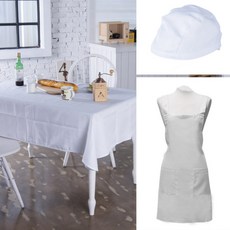 바이데코 솔리드 방수 식탁보 특대 + 앞치마 + 두건 세트, 화이트, 1세트