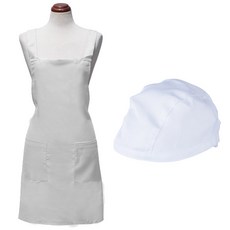 BYDECO 防水素色頭巾 + 圍裙套組, 白色, 1套