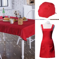 바이데코 솔리드 방수 식탁보 중 + 앞치마 + 두건 세트, 레드, 1세트