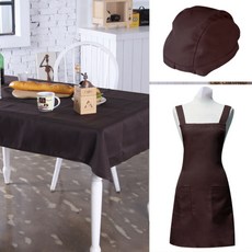 BYDECO 素色防水桌巾(中) + 圍裙 + 頭巾套組, 咖啡色, 1套