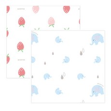 무루 순면 100% 소프트 엠보 가제손수건 딸기 5p + 하늘코끼리 5p