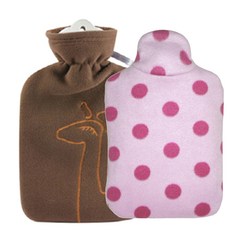 HUGO FROSCH 暖水袋 Hot Pack Classic Teddy Coat Type Giraffe 1.8L Brown + Eco Junior Pink Dot 0.8L, 1套