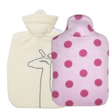 HUGO FROSCH 暖水袋 Hot Pack 經典泰迪外套型長頸鹿 1.8L 白色 + Eco Junior 粉點 0.8L, 1套