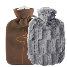 HUGO FROSCH 暖水袋 Hot Pack 經典泰迪外套型長頸鹿1.8L棕色+奢華抓絨型1.8L灰色, 1套