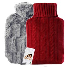 HUGO FROSCH 熱敷袋保暖毛絨型 1.8L 灰色+標準型針織 1.8L 紅色, 1套