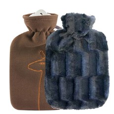 HUGO FROSCH 高級絨毛冷熱水袋 長頸鹿圖案 1.8L 棕色+高級絨毛 1.8L 黑色, 1套