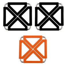 雙層方形鍋墊 黑色2入 + 橘色, 混合顏色, 1套