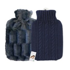 HUGO FROSCH 熱敷袋 抓絨造型 1.8L 黑色+熱敷袋 針織 1.8L 藍色, 1套