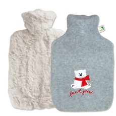 HUGO FROSCH 高級絨毛冷熱水袋 1.8L 白色+休閒皮草款 1.8L, 1套