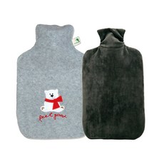 HUGO FROSCH 絨毛熊圖案冷熱水袋+生態綠色款 2L 灰色, 1套