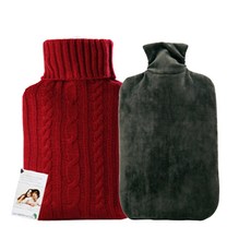 HUGO FROSCH 熱敷袋 針織 1.8L 紅色+熱敷袋 抓絨造型 2L 灰色, 1套