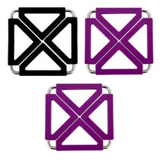 雙用方形鍋墊 黑色 + 紫色 2件組, 混合顏色, 1套