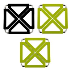 雙層方形鍋墊 黑色 + 綠色 2入, 混合顏色, 1套