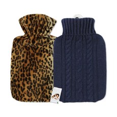 HUGO FROSCH 熱敷袋 豹紋 1.8L+熱敷袋 針織 1.8L 藍色, 1套