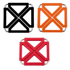 雙層方形鍋墊 黑色 + 橘色 + 紅色, 混合色, 1套