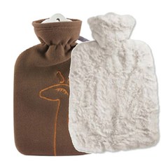 HUGO FROSCH 高級絨毛冷熱水袋 長頸鹿圖案 1.8L 棕色+高級絨毛 1.8L 白色, 1套