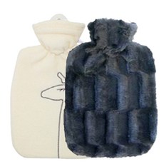 HUGO FROSCH 高級絨毛冷熱水袋 長頸鹿圖案 1.8L 白色+奢華絨毛款 1.8L 黑色, 1套