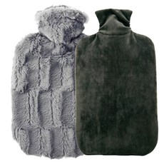 HUGO FROSCH 奢華絨毛冷熱水袋 1.8L 灰色+經典舒適款 生態綠色 2L 灰色, 1套