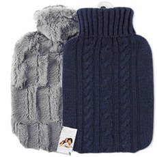 HUGO FROSCH 暖水袋 Hot Pack 奢華抓絨款 1.8L 灰色+標準針織 1.8L 藍色, 1套