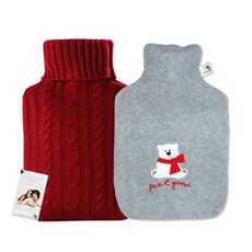 HUGO FROSCH 熱敷袋 針織 1.8L 紅色+熱敷袋 熊熊圖案 1.8L 灰色, 1套