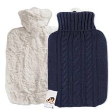 HUGO FROSCH 暖水袋 Hot Pack 奢華抓絨款 1.8L 白色+標準針織 1.8L 藍色, 1套