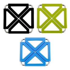 雙層方形鍋墊 黑色 + 綠色 + 藍色, 混合色, 1套