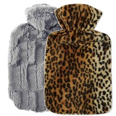 HUGO FROSCH 熱敷袋 抓絨造型 1.8L 灰色+熱敷袋 豹紋 1.8L, 1套