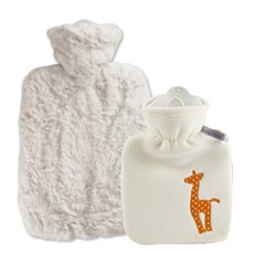 HUGO FROSCH 暖水袋 Hot Pack 奢華抓絨型 1.8L 白色+生態孩童長頸鹿 0.8L, 1套