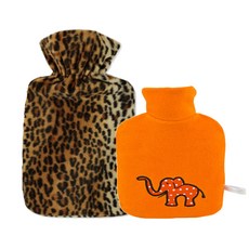HUGO FROSCH 熱敷袋 豹紋 1.8L+熱敷袋 大象圖案 0.8L 橙色, 1套