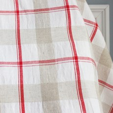 Leuhome 水洗亞麻色織大格紋布料, 紅色, 1個