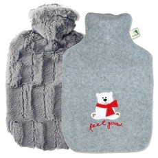 HUGO FROSCH 熱敷袋保暖水袋豪華絨毛型 1.8L 灰色+經典休閒毛絨型 1.8L, 1套