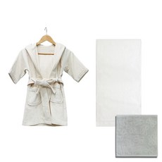 송월타월 유아용 가운 베이지 M + 호텔 컬렉션 클래식 50 유아용 목욕타올 + 리본 핸드타올, 아이보리, 1세트