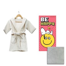 송월타월 유아용 가운 베이지 M + 스누피 비 해피 50 유아용 목욕타올 + 리본 핸드타올, 혼합 색상, 1세트