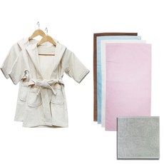 Songwol 松月 孩童素色浴袍 米色 M號 2入+素色浴巾 4入+素色毛巾, 隨機發貨, 1套