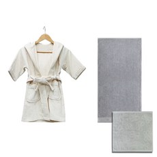 송월타월 유아용 가운 베이지 M + 호텔 컬렉션 클래식 50 유아용 목욕타올 + 리본 핸드타올, 연 회색, 1세트