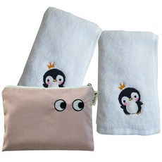SEMOMS 幼稚園毛巾 2入+收納袋, 企鵝款, 1組