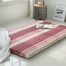 印花拼色床墊套, 粉色