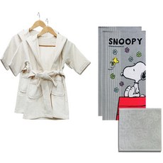 Songwol 松月 浴袍 米色 S號 2入+史努比印花浴巾 2入+蝴蝶結壓紋手帕, 混色, 1組
