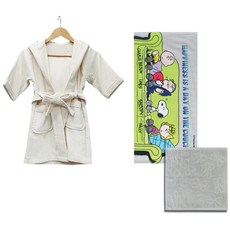 송월타월 유아용가운 베이지 S + 스누피 카우치50 유아용 목욕타올 + 리본핸드타올, 혼합 색상, 1세트