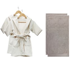 Songwol 松月 孩童浴袍 S號 米黃色 2入+飯店系列孩童浴巾 2入, 1組, 米色