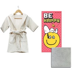 송월타월 유아용가운 베이지 S + 스누피 비해피50 유아용 목욕타올 + 리본핸드타올, 혼합 색상, 1세트